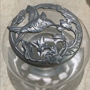 Silver Hummingbird Glass Bowl